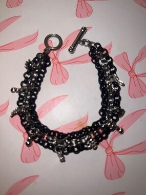 Chunky Multi-Chain Bracelet with Charm Details - Silver & Black